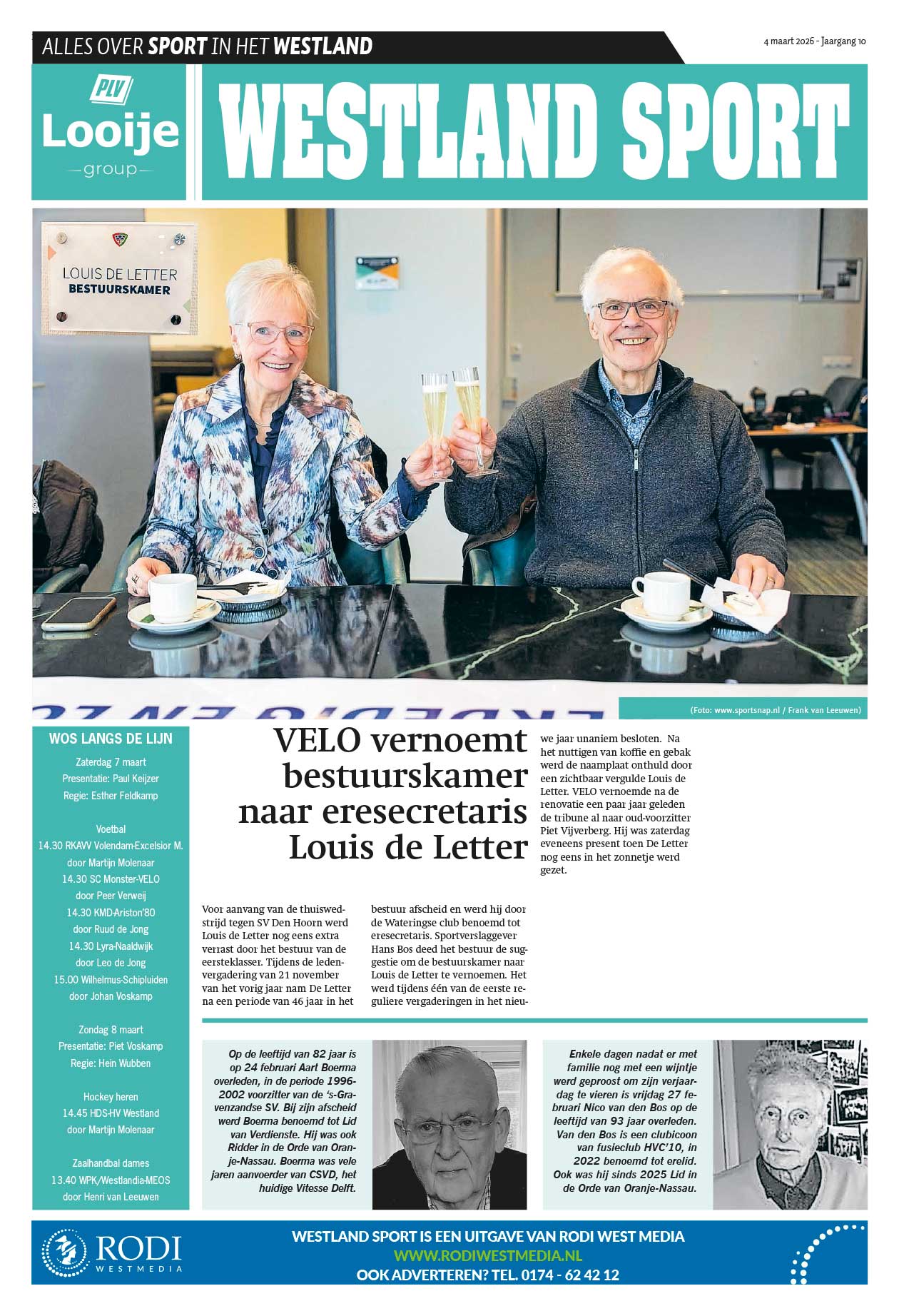 VELO vernoemt bestuurskamer naar eresecretaris Louis de Letter