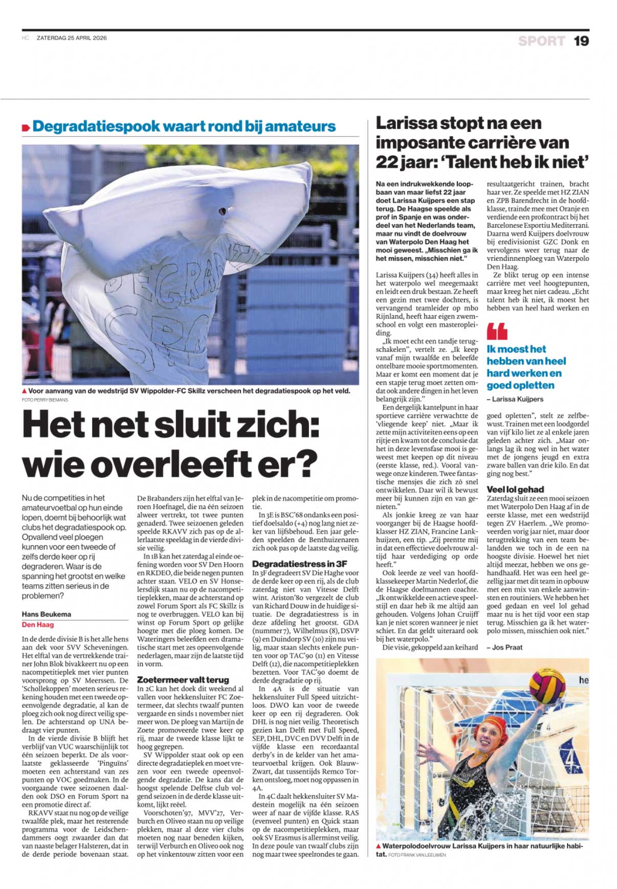 Beelden in Haagse courant regiosport voetbal en waterpolo